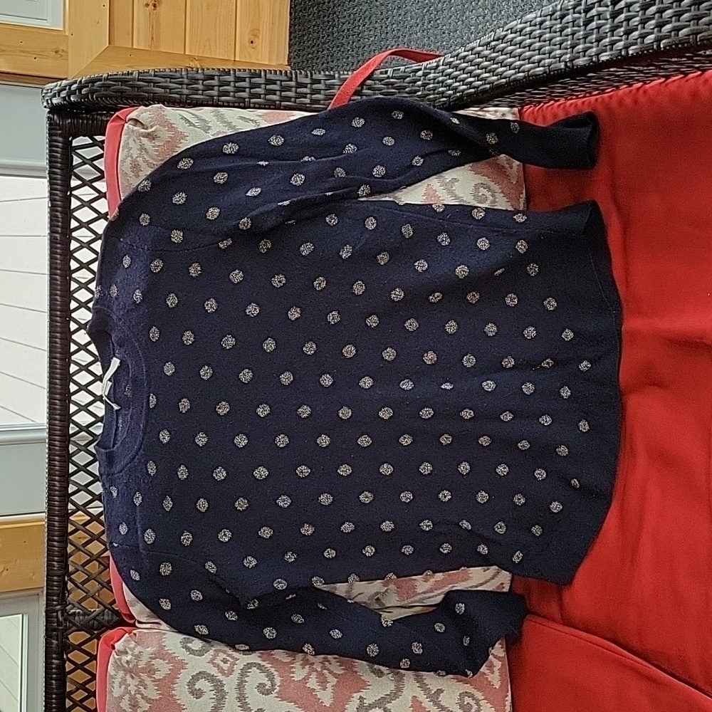 Women's Loft Navy Blue Lightweight Sweater, S, W/Gold Shimmer Thread Polka-dots